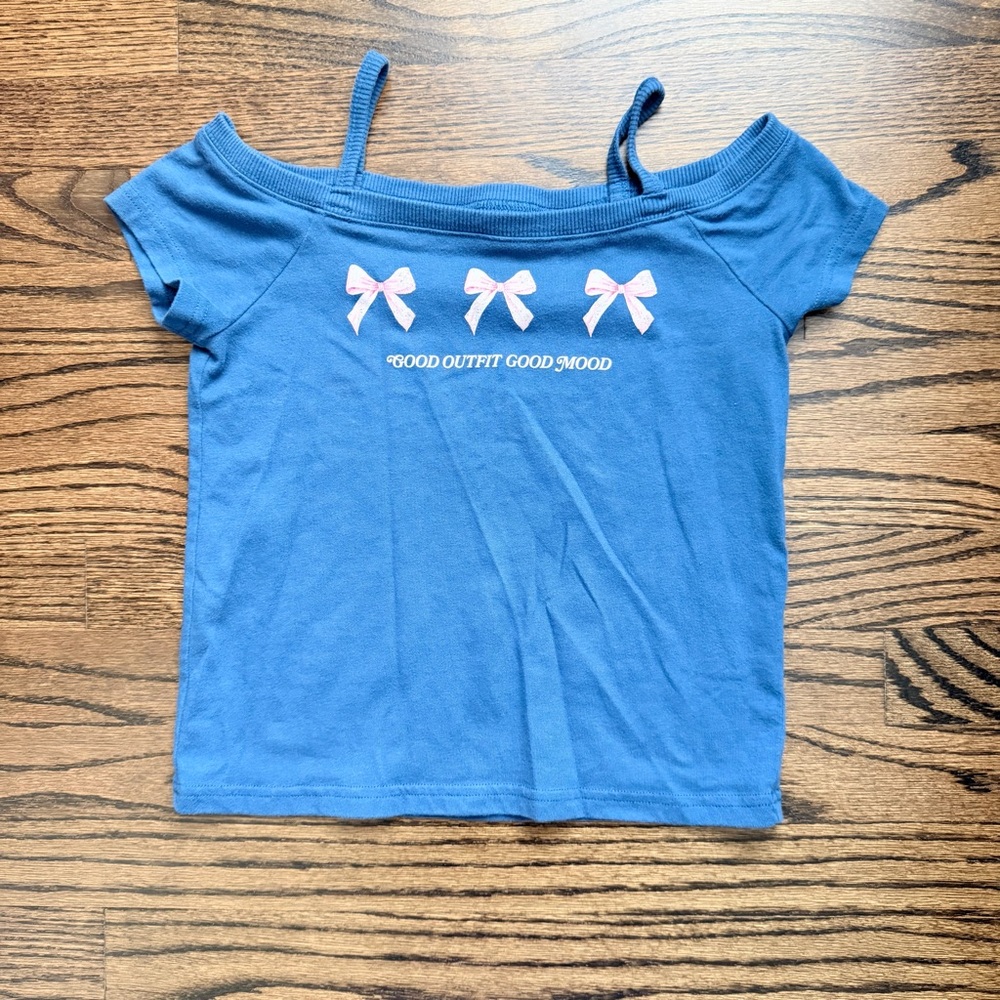 Abercrombie Kids Navy and Pink Bow Print T-Shirt - size 9/10
